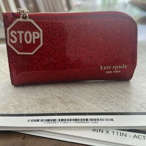 Kate Spade Sparkling Red Wallet with Stop Sign Charm
